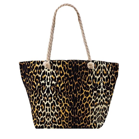 Exotic Leopard Print Beach Tote Bag With Rope Handles - Picture 3 of 3